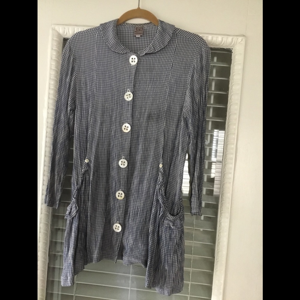 TRENDY GINGHAM PATINA DENIM & CREAM JKT